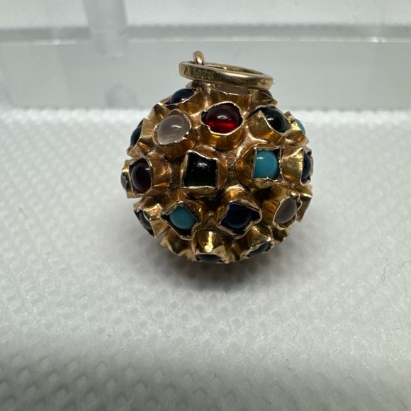 VINTAGE 3-DIMENSION 14K GOLD MULTI-COLOR ‘SPUTNIK’ SPHERE CHARM/PENDANT-EUROPEAN - Picture 5 of 12